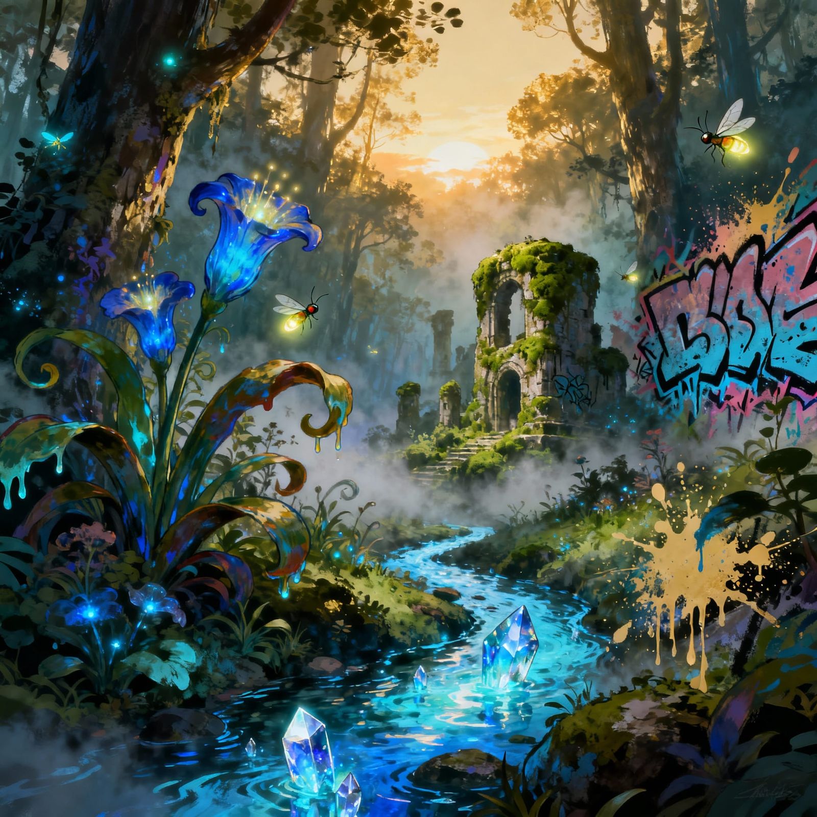 Bioluminescent Forest at Dawn