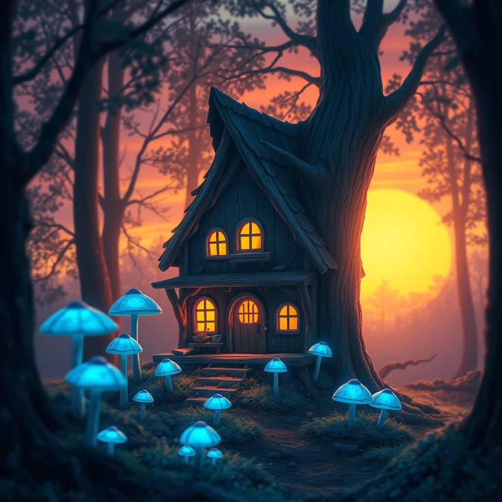 Whimsical Sunset Haven in Enchanted Forest