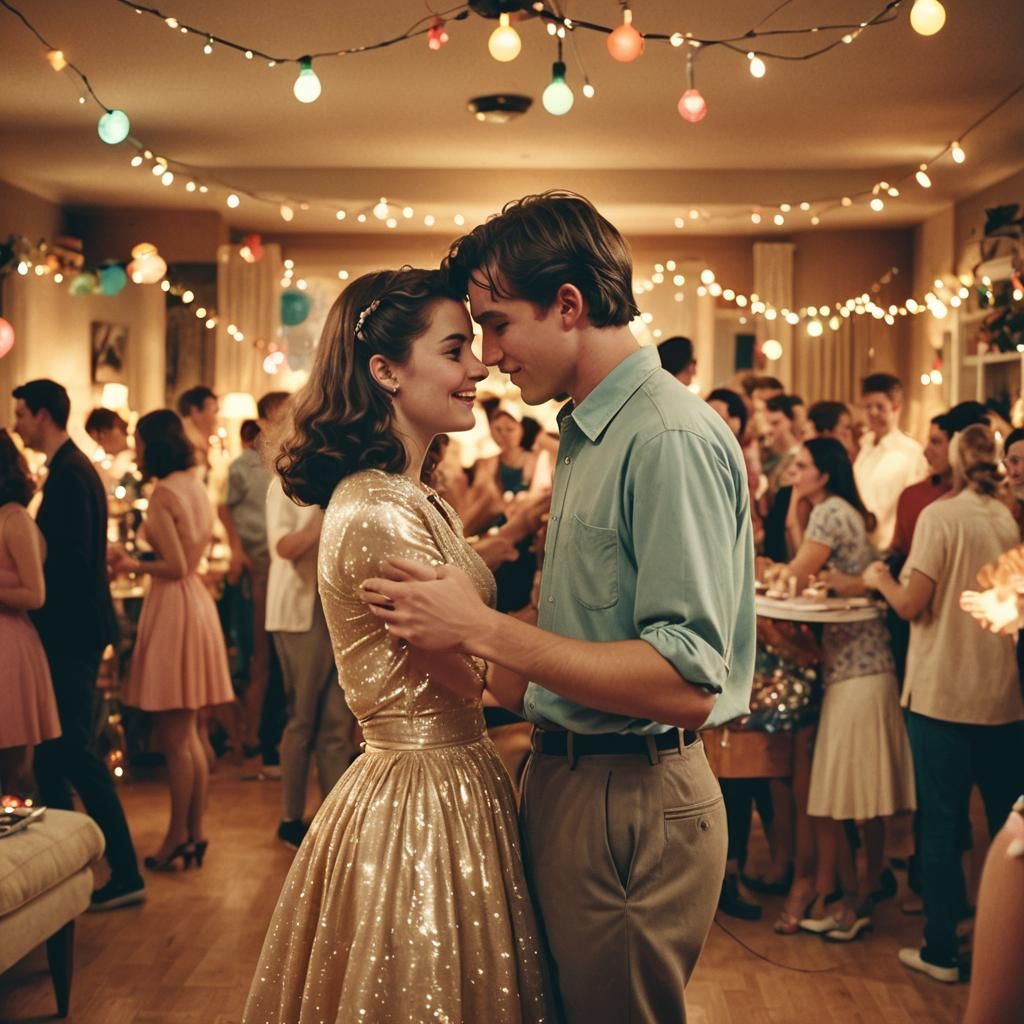 1950s Teenage Couple Dancing: Retro Film Aesthetic