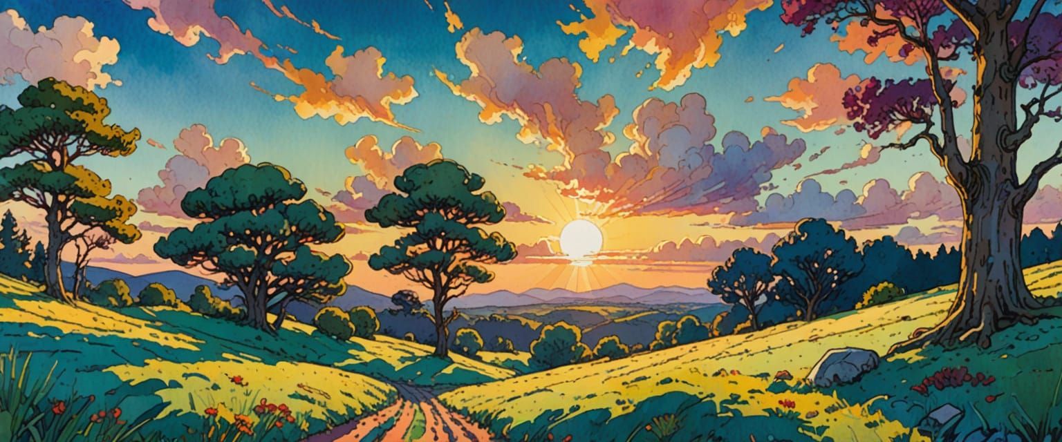 Vibrant Open Sky in Watercolor Comic Style