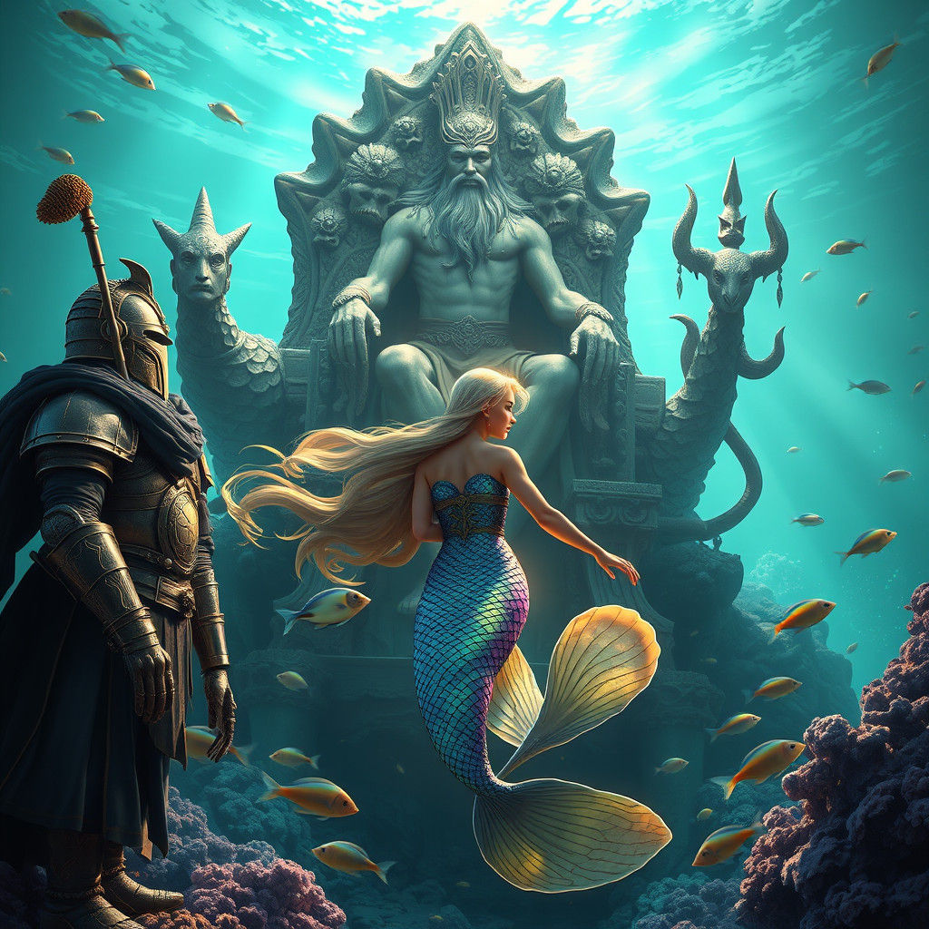 Mermaid Meets Sea God in Underwater Kingdom
