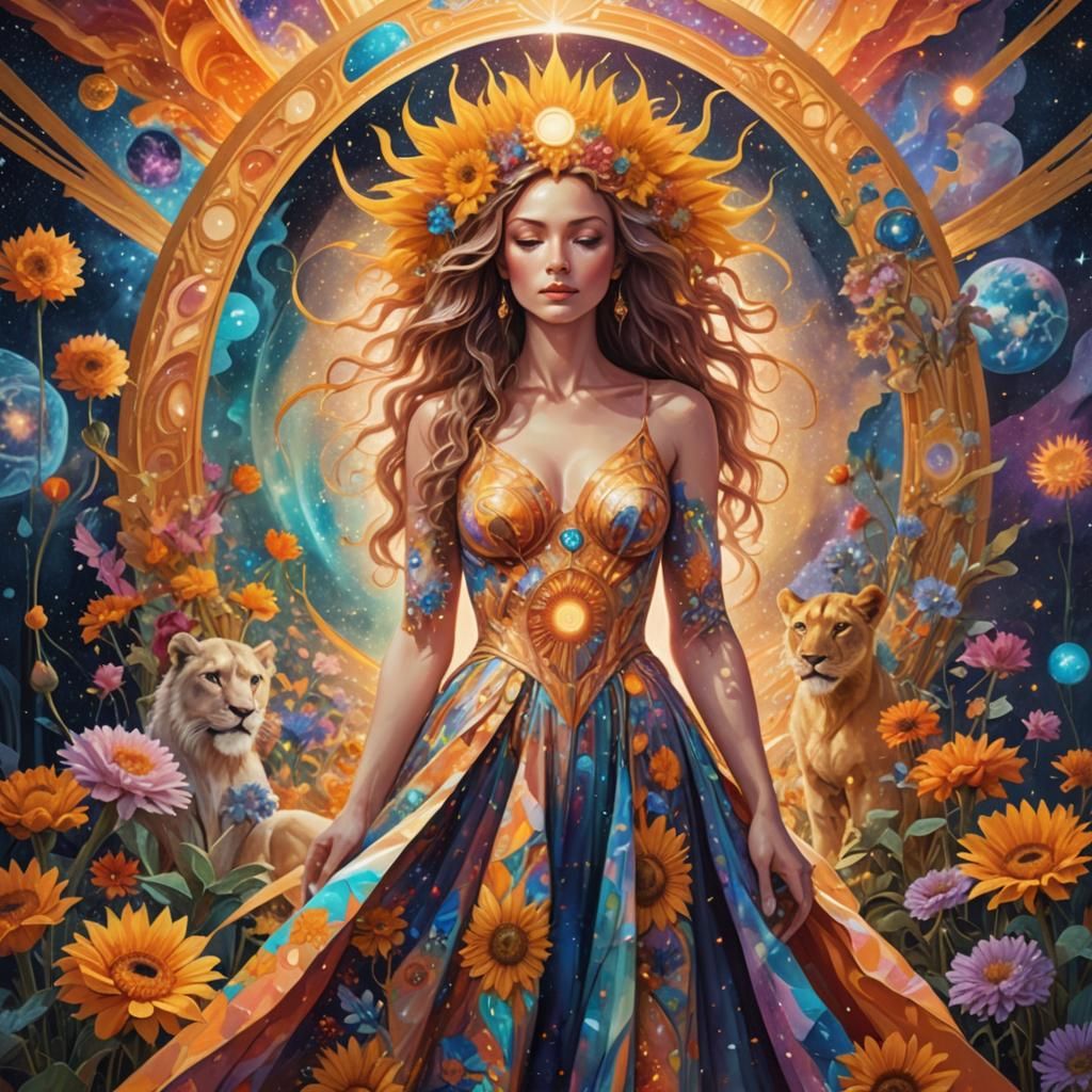 Goddess in Surreal Room, Holographic Astral Illustration