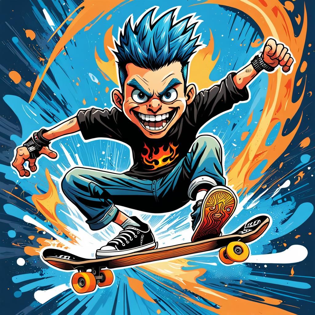Punk Skateboarder in Graffiti Style Illustration