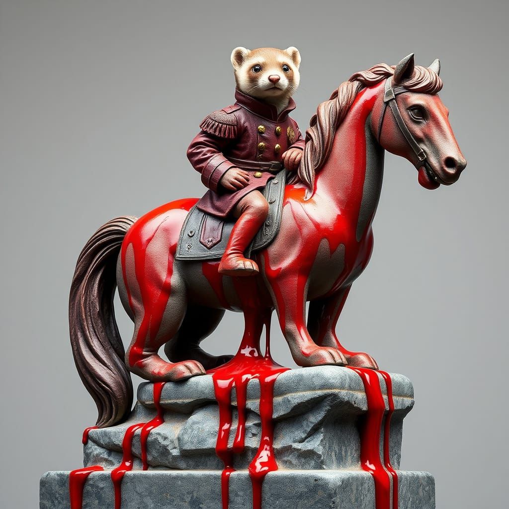 Ferret War Hero Statue in Vibrant Red Paint