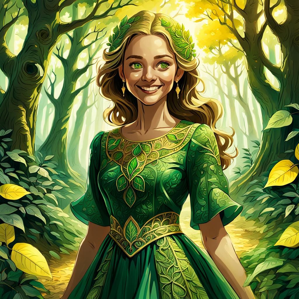 Beautiful Woman in Forest, Fantasy Concept Art