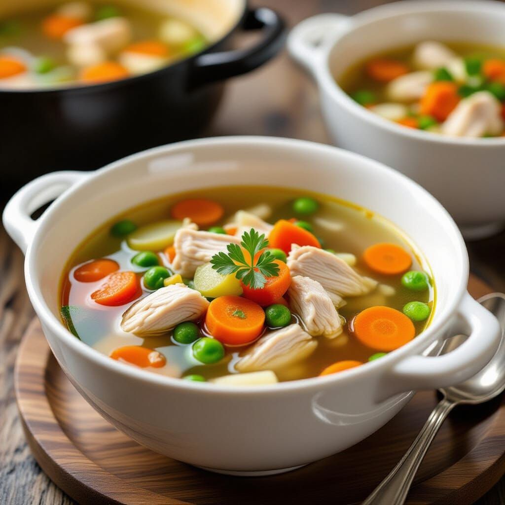 Homemade Chicken Broth in China Bowl