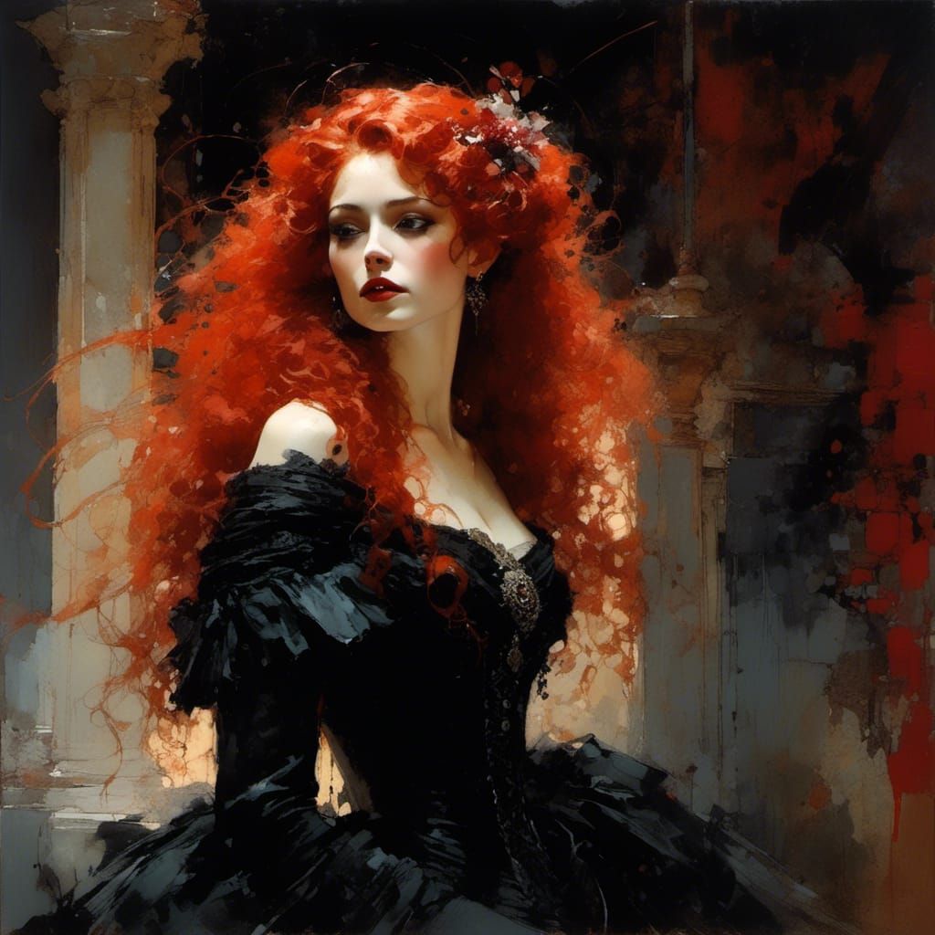 Victorian Vampiress in Detailed Matte Painting Style