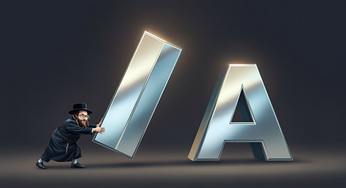 Hasidic Nerd Pushes 3D Metallic 'I' Letter in Realistic Comi...