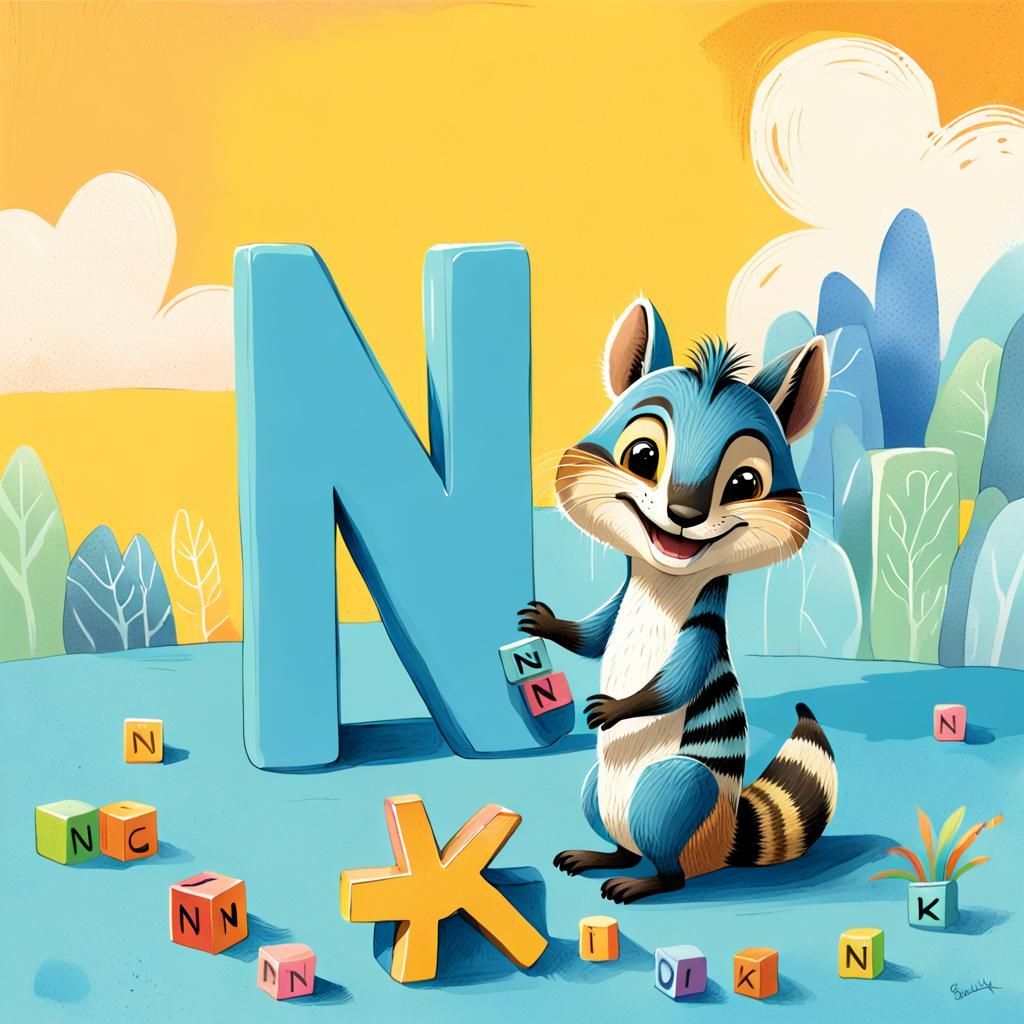 Smiling Numbat with Letter N in Nursery Illustration
