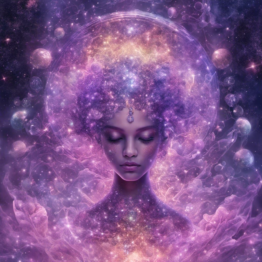 Ethereal Purple Being in Holographic Astral Illustration