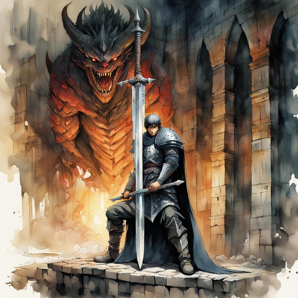 Guts' Dragonslayer Greatsword: Watercolor Blacksmith Shop