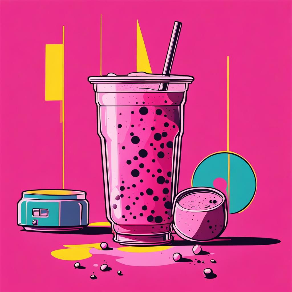 Pink Boba Tea Pop Art in Bauhaus Style