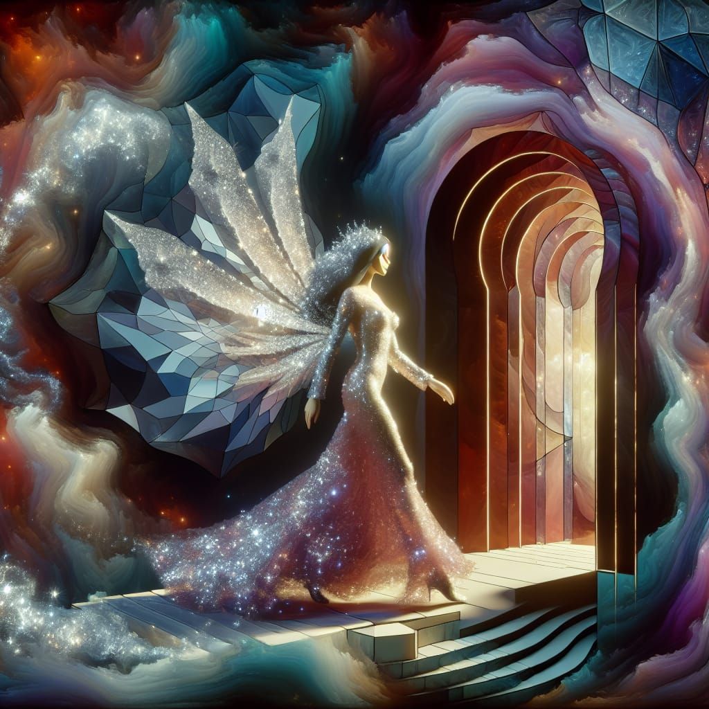 Ethereal Angel's Crystalline Cubist Metamorphosis
