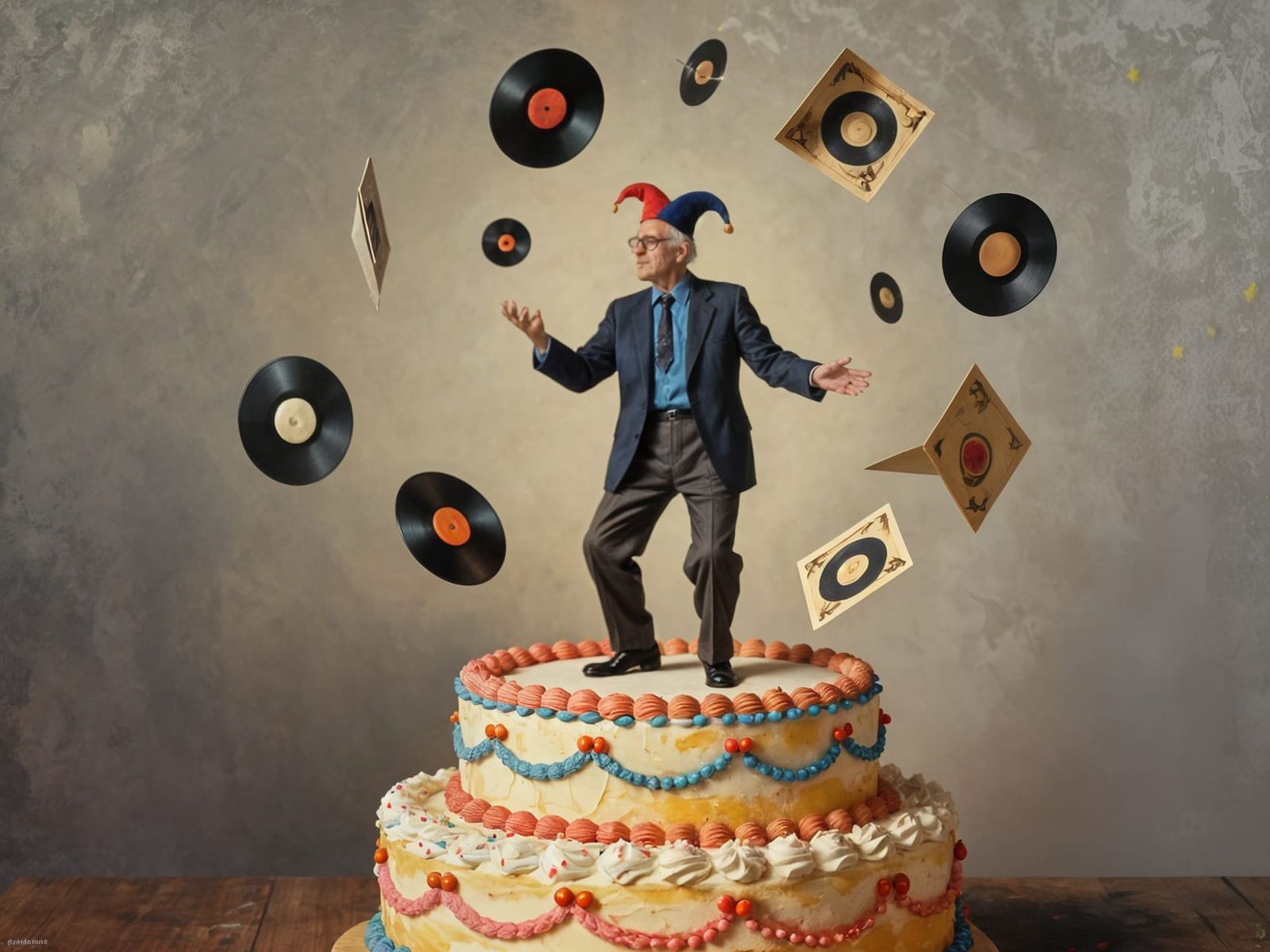 Jester Juggles Vinyl Records on Giant Cake
