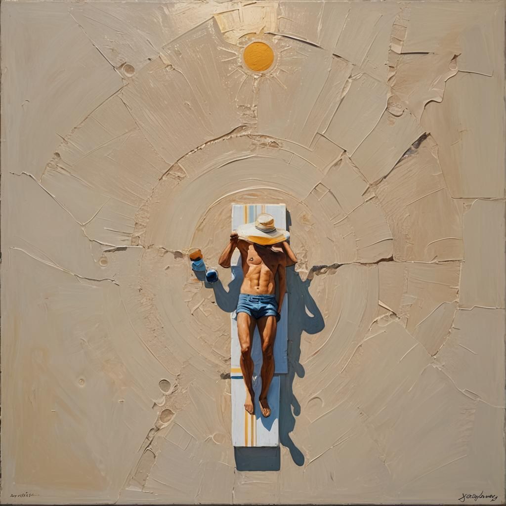 Minimalist Sun Bathing Modern Oil Painting