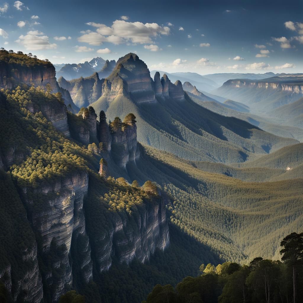 Blue Mountain Landscape in Photorealistic Style