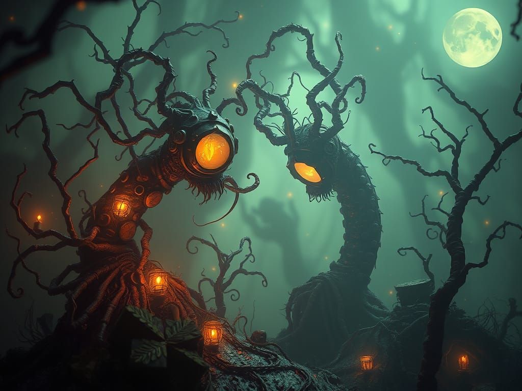 Mystical Biomechanical Scene in Surrealist Style