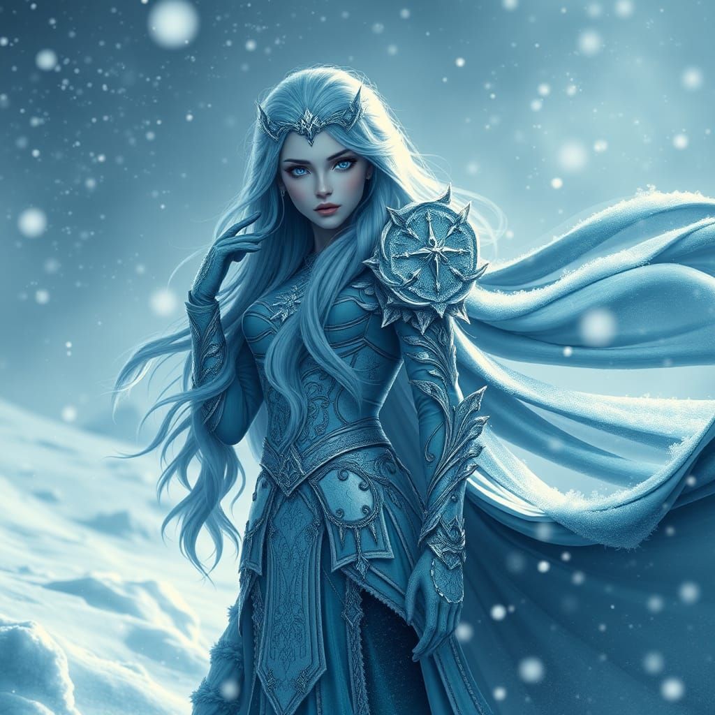 Icy Digital Model in Frozen Landscape