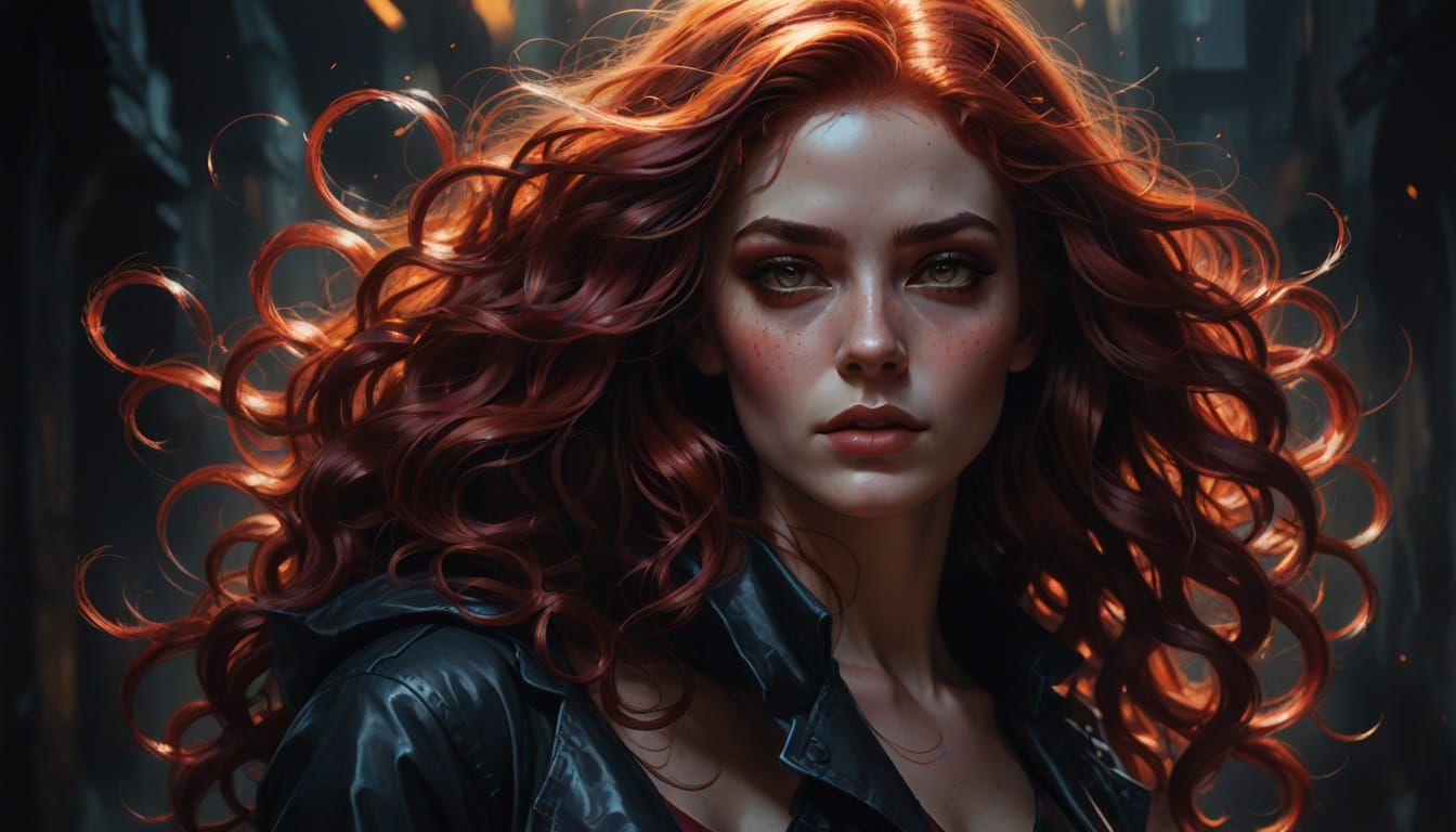 Beautiful Redhead Woman in Arcane Style Illustration