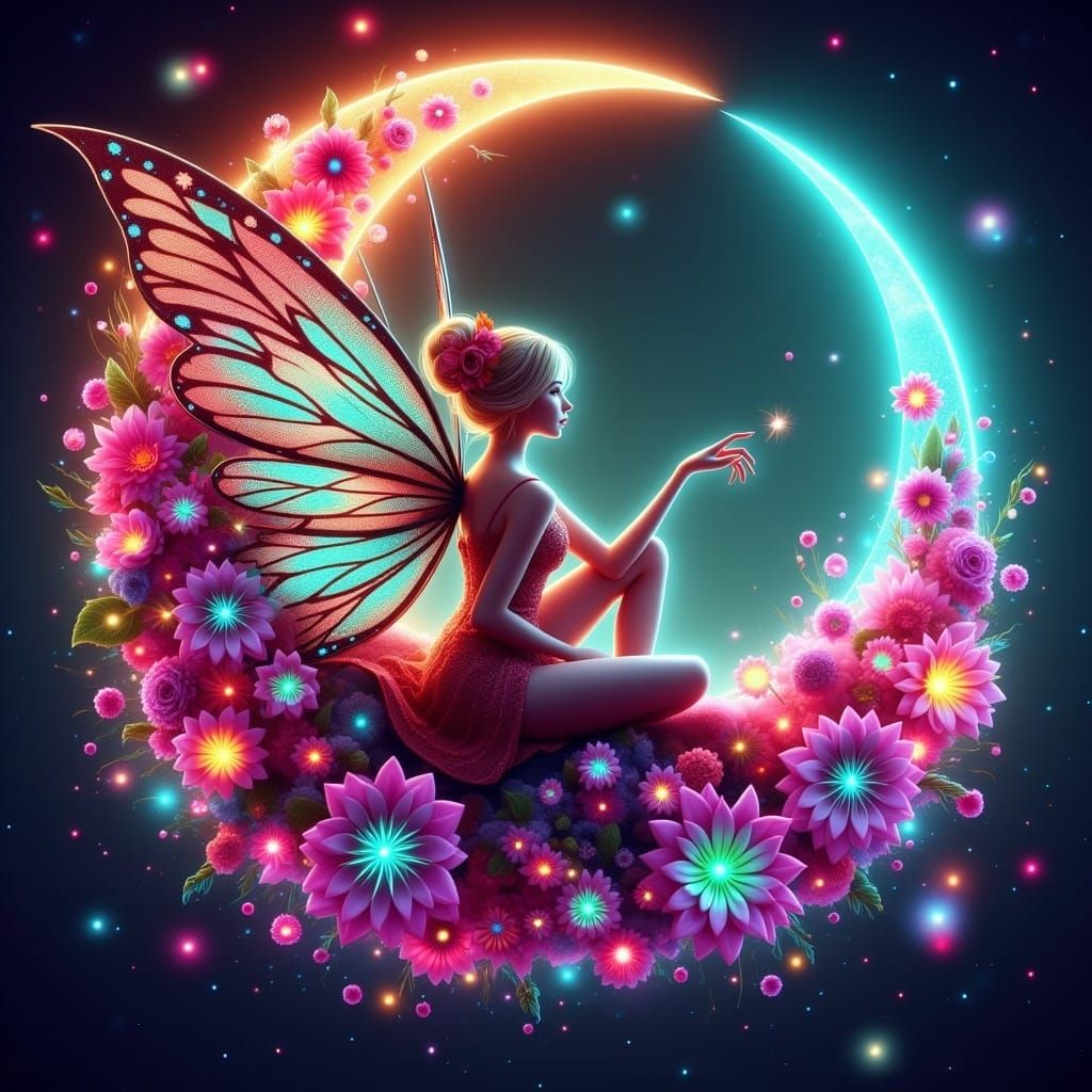 Digital Fairy in Vibrant Celestial Bloom