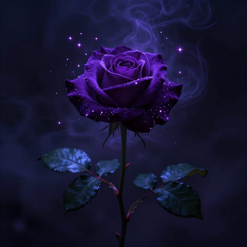 Gothic Fantasy Rose with Neon Purple Sparks