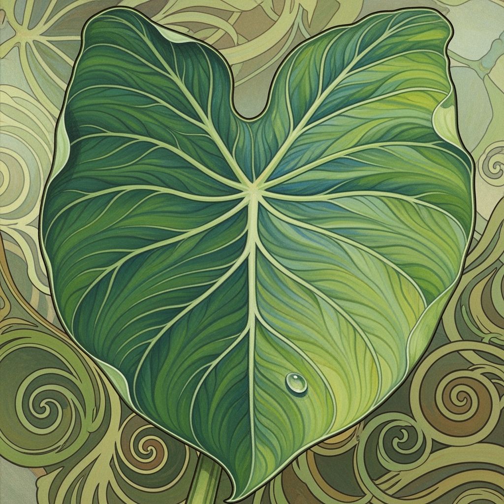 Art Nouveau Taro Leaf Painting in Shades of Green