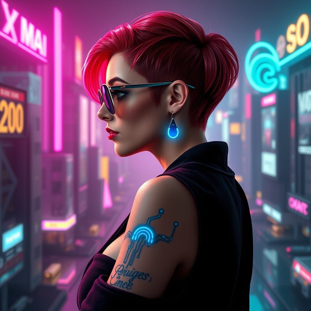 Cyberpunk Girl in Neon City