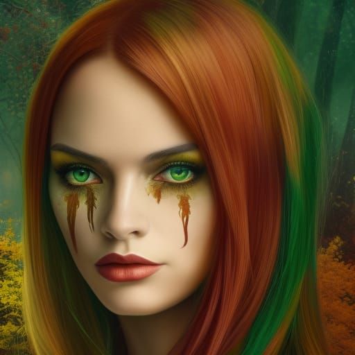 Intimidating Autumn Fae Woman Portrait in Fantasy Art