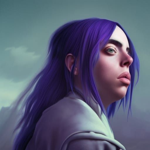 Billie Eilish Short Hair Portrait in Fantasy Art Style