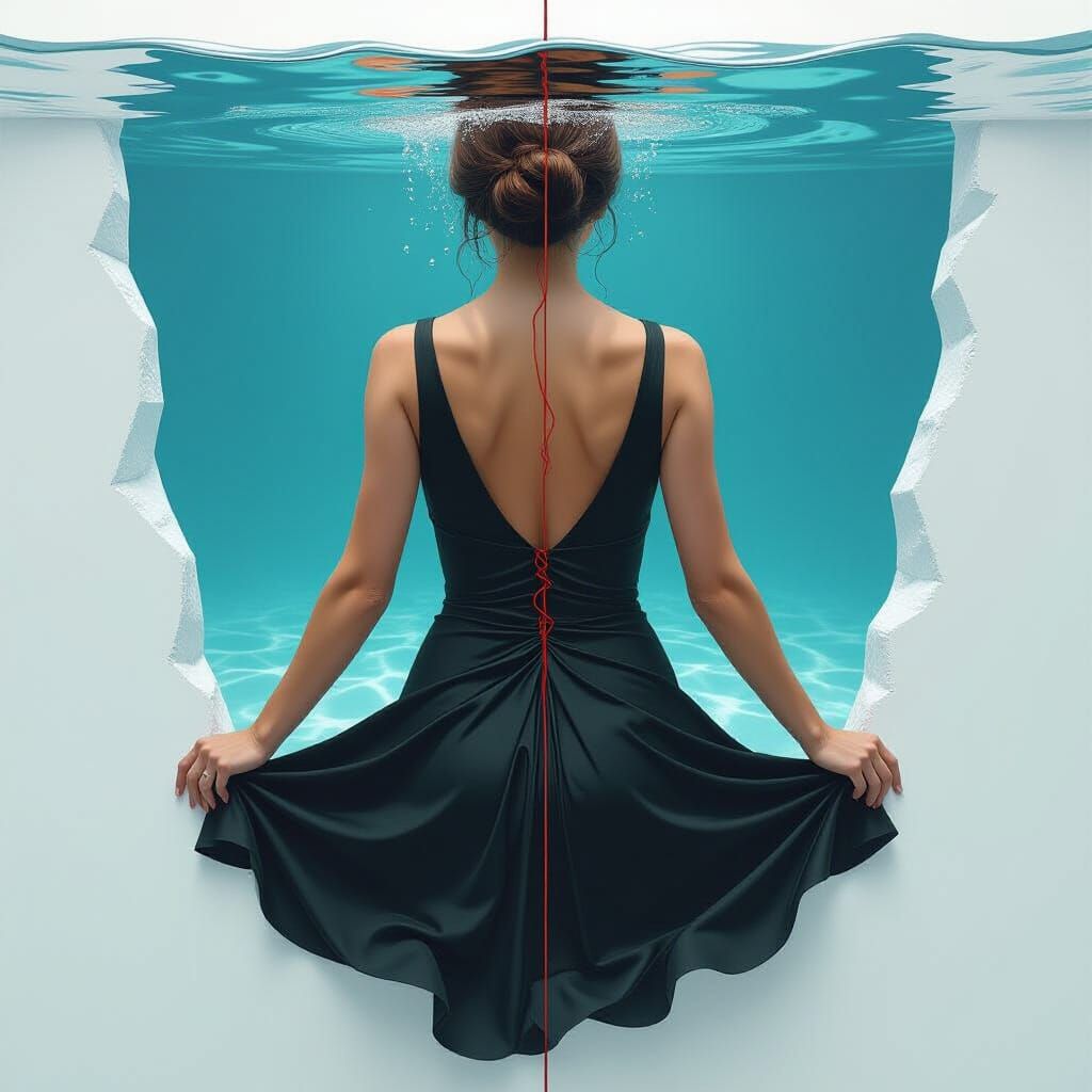 Surreal Bisected Torso with Water and Red Thread