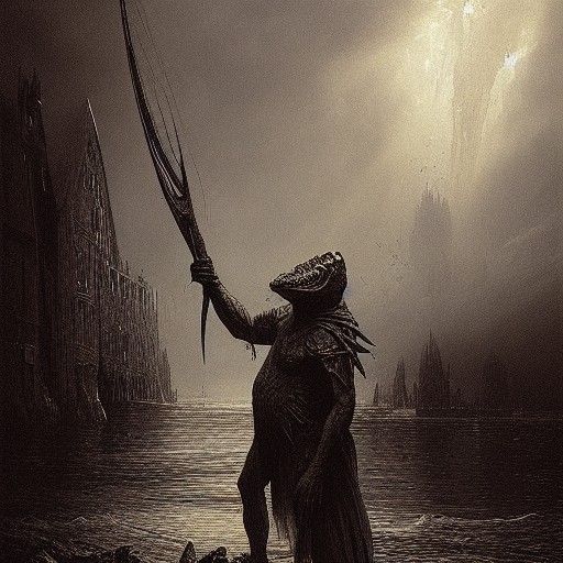 Grotesque Algae Fish in Gothic Horror Style