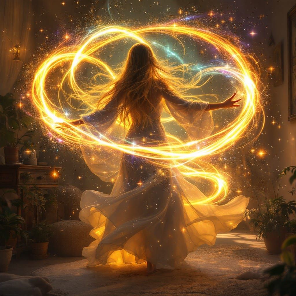 Ethereal Woman Swirling Cosmic Light Energy