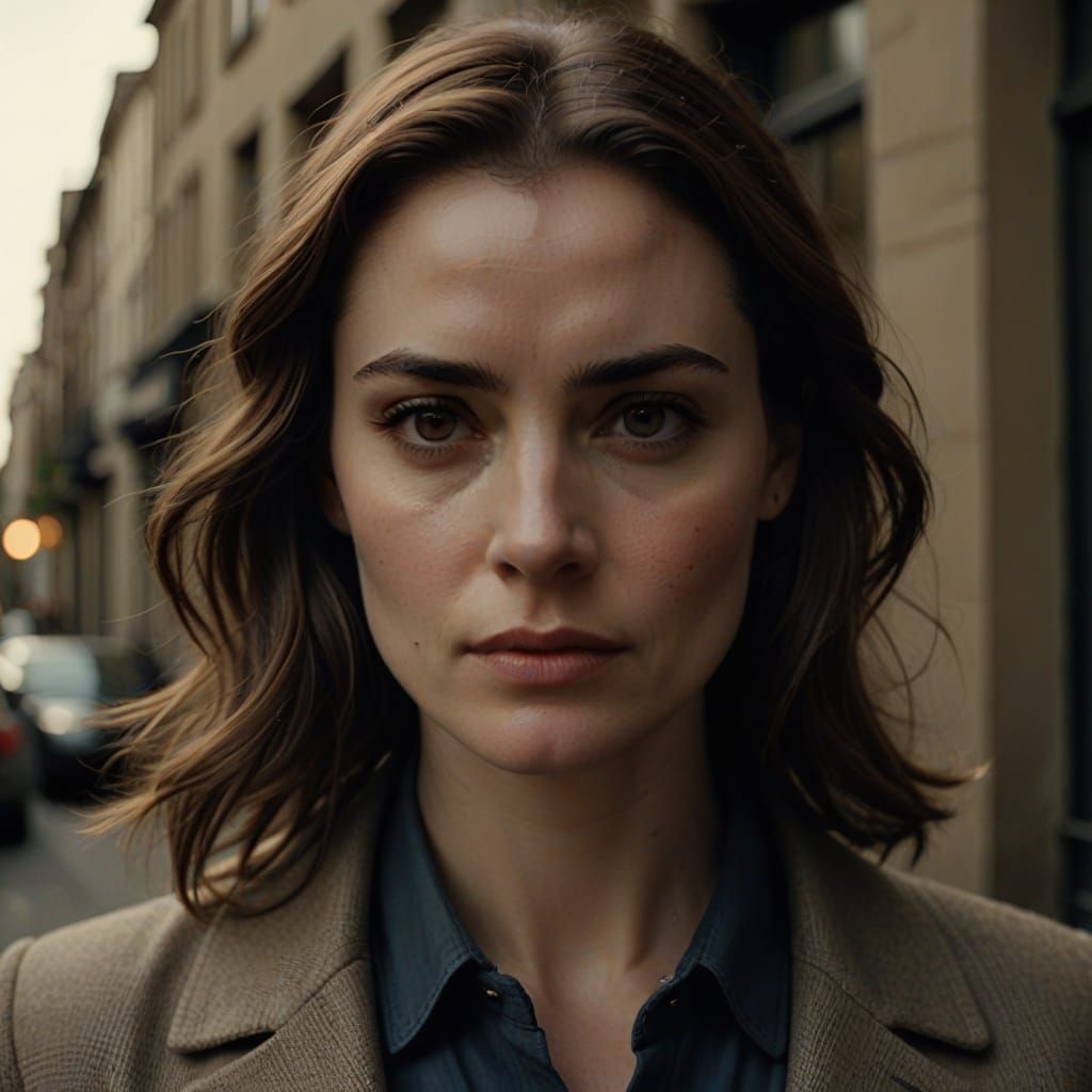 Professional Woman Portrait in Christopher Nolan Style