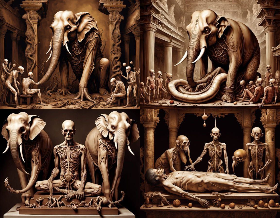 Dissected Mutant Elephant in Thai Temple, Anatomical Illustr...