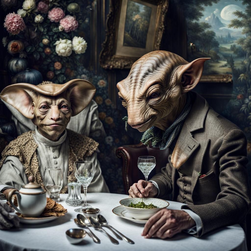 Surreal Alien Restaurant Celebration in Eldritch Light