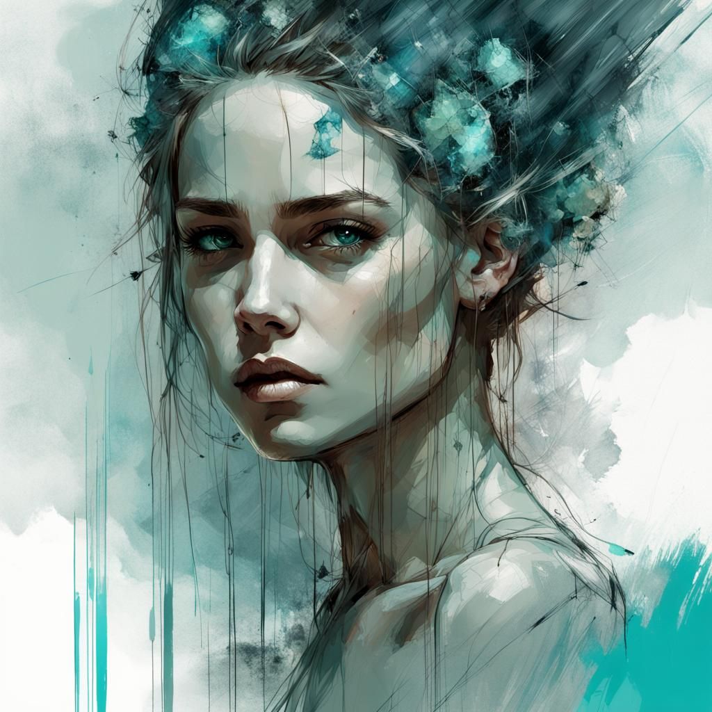 Aquamarine Crystal Girl Portrait: Hyperdetailed Digital Art