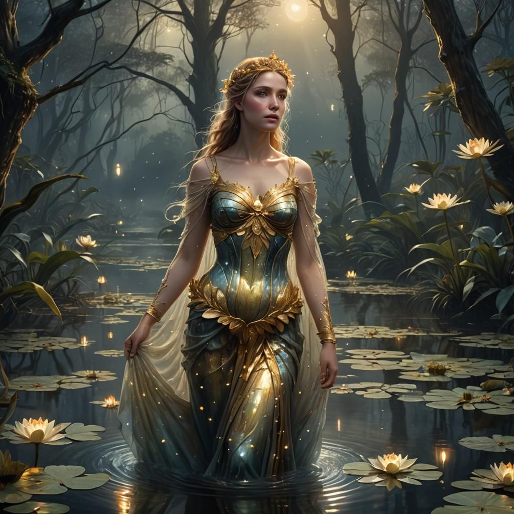 Aphrodite in Misty Swamp: Hyper-Realistic Fantasy Art