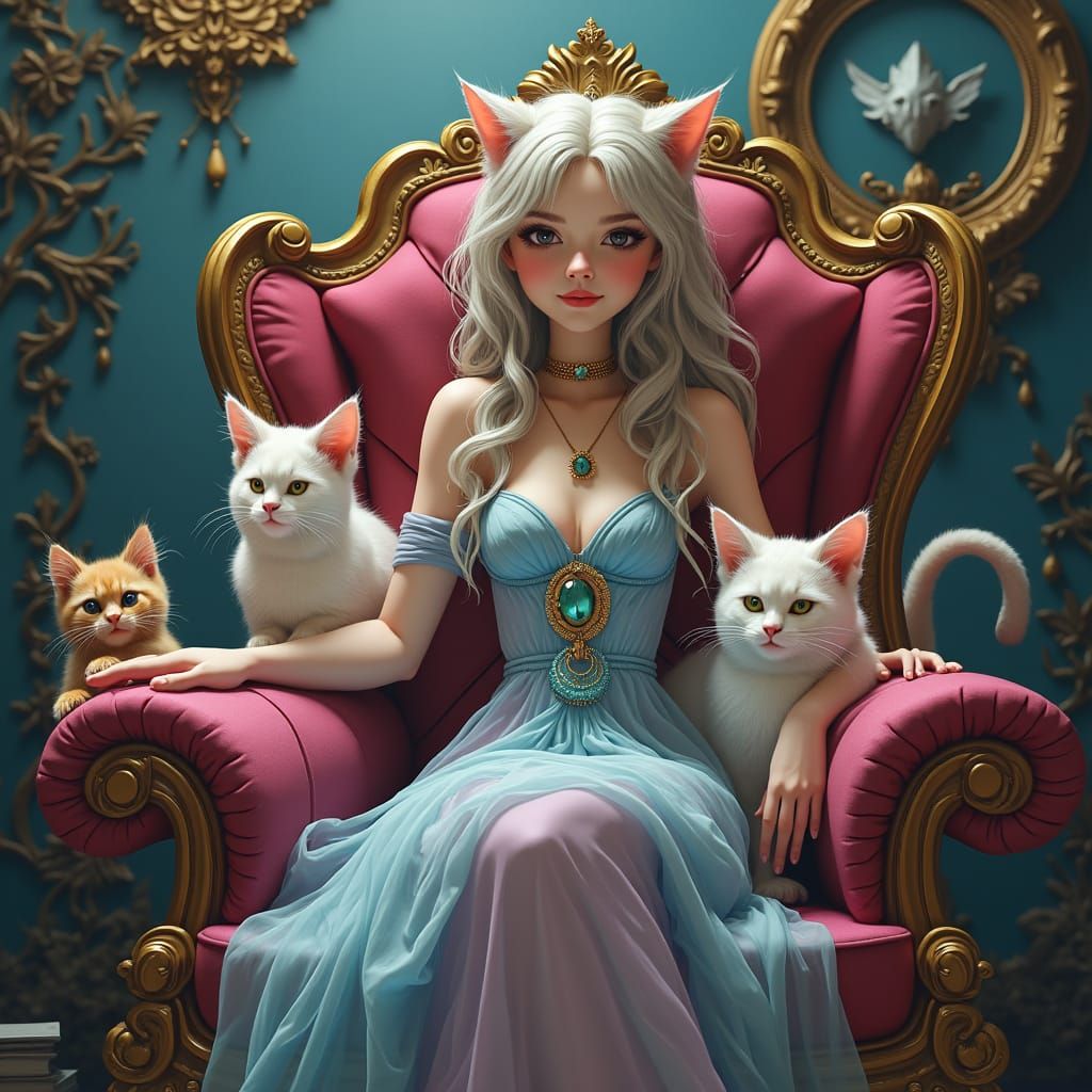 Enchanting Cat Lady in a Mystical Realm