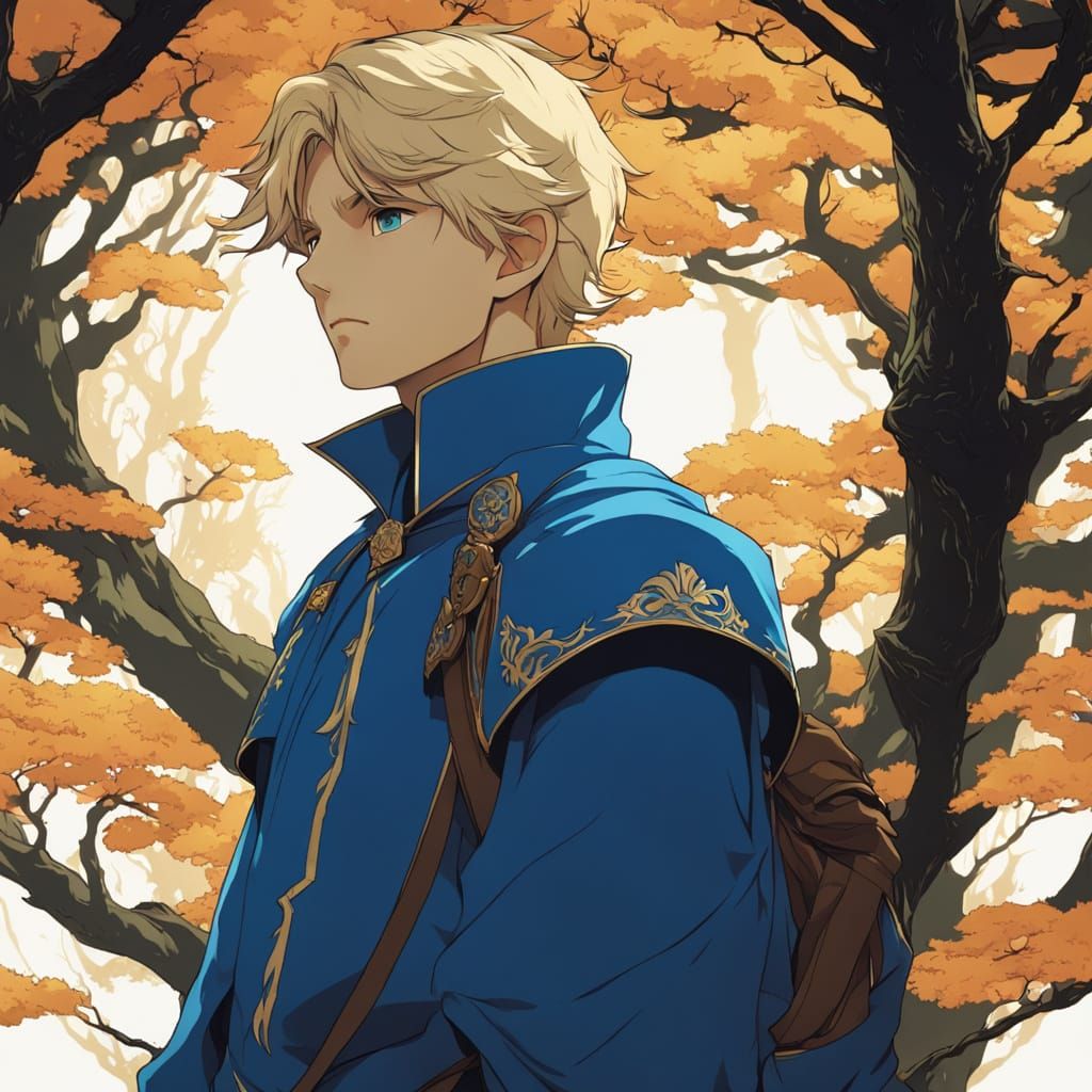 Medieval Boy in Dark Forest with Vibrant Chiaroscuro