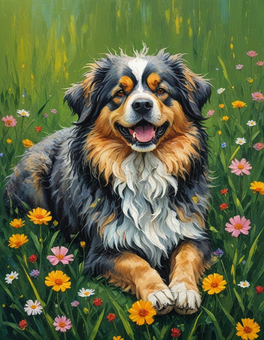 Vibrant Dog Portrait in Neo-Impressionistic Style