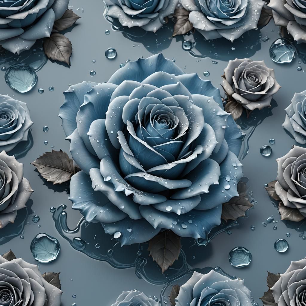 Blue Sugar Rose Matte Painting in 8K