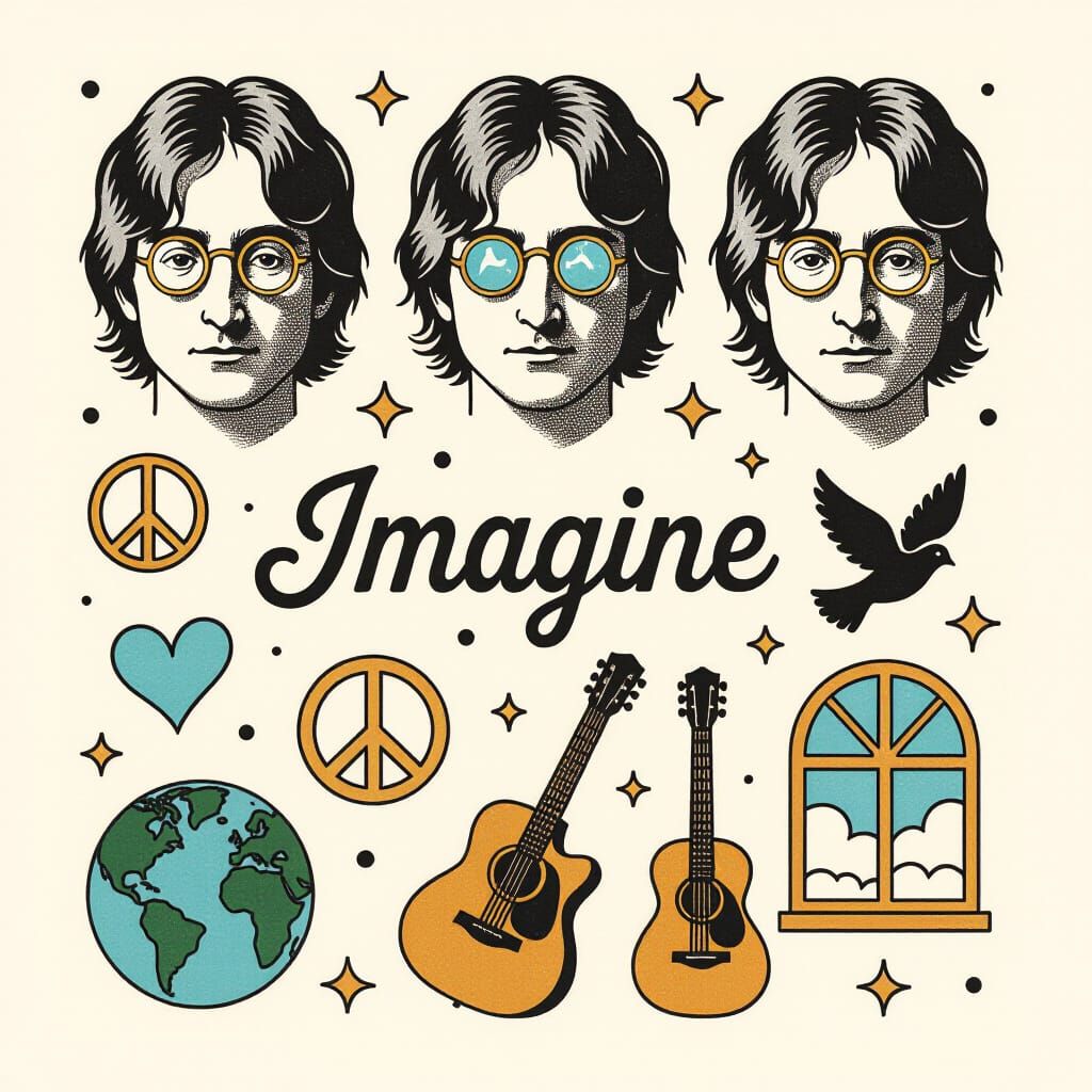 John Lennon Tattoo Flash Sheet in Minimalist Style