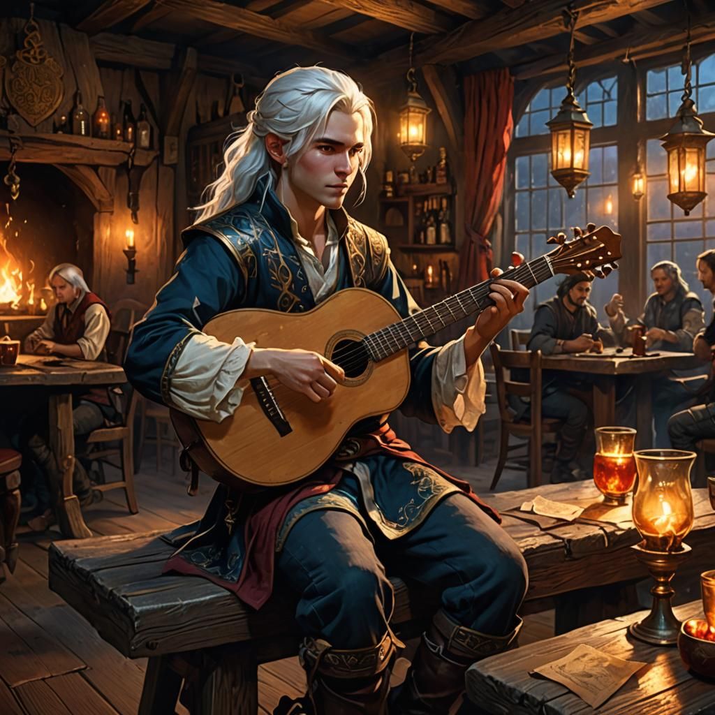 Tavern Bard in a Fantasy Art Style