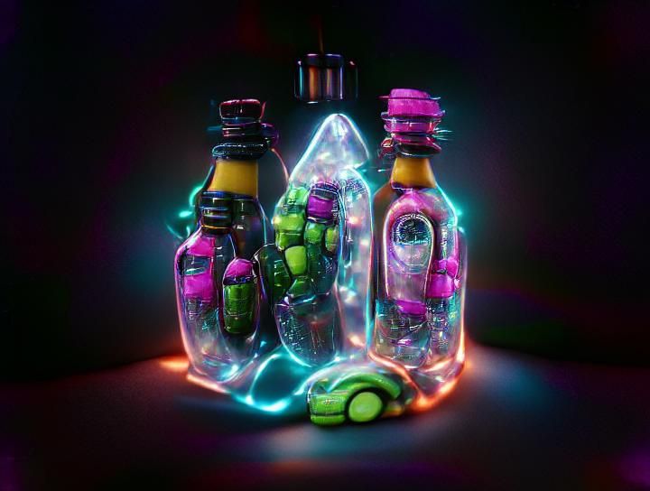 Neon Poison Bottles in Octane Render