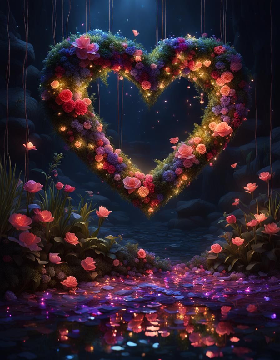 Heart Adornment with LED Lights and Flowers