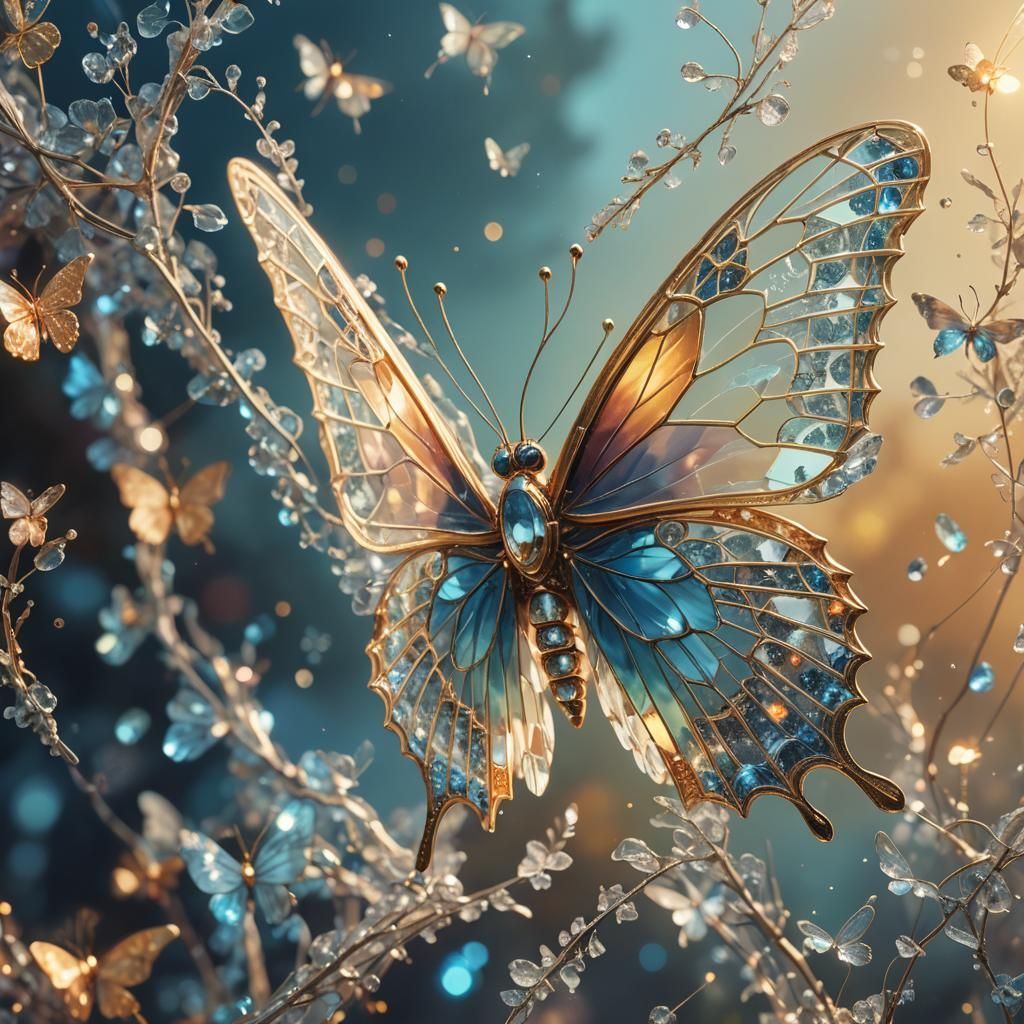 Crystal Butterfly Fantasy Art in Pastel Colors