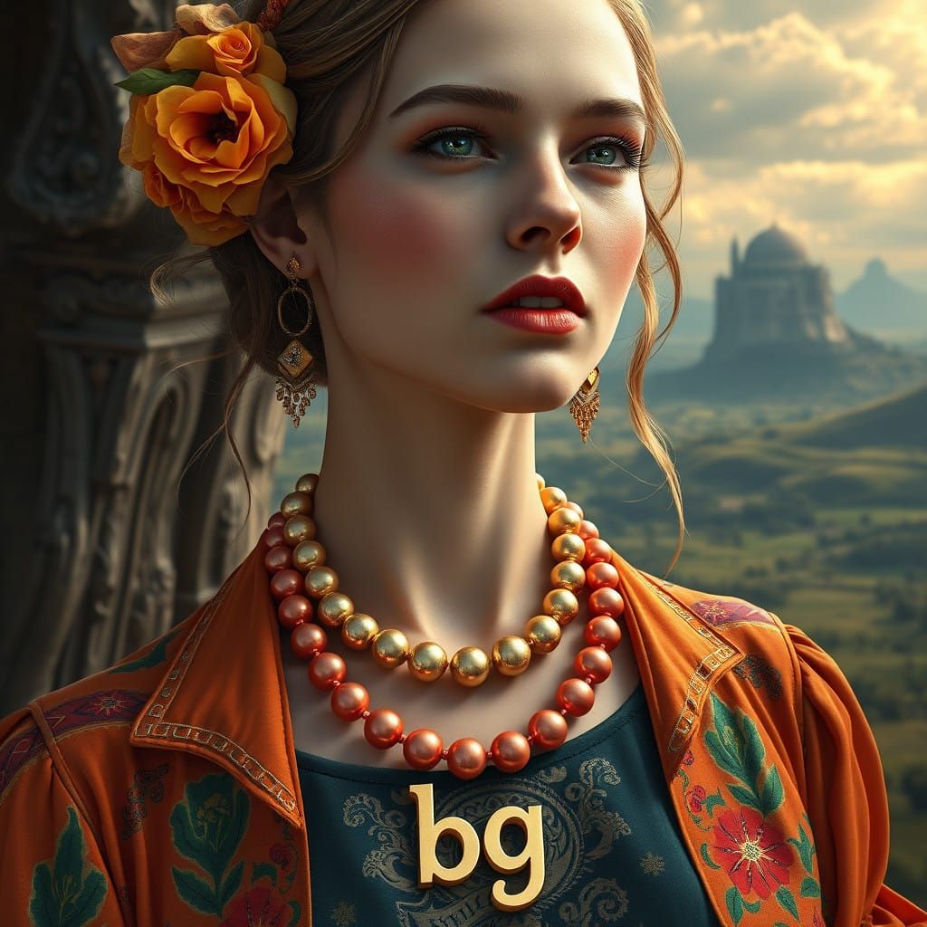 Vibrant Exotic Woman in Surreal Renaissance Elegance