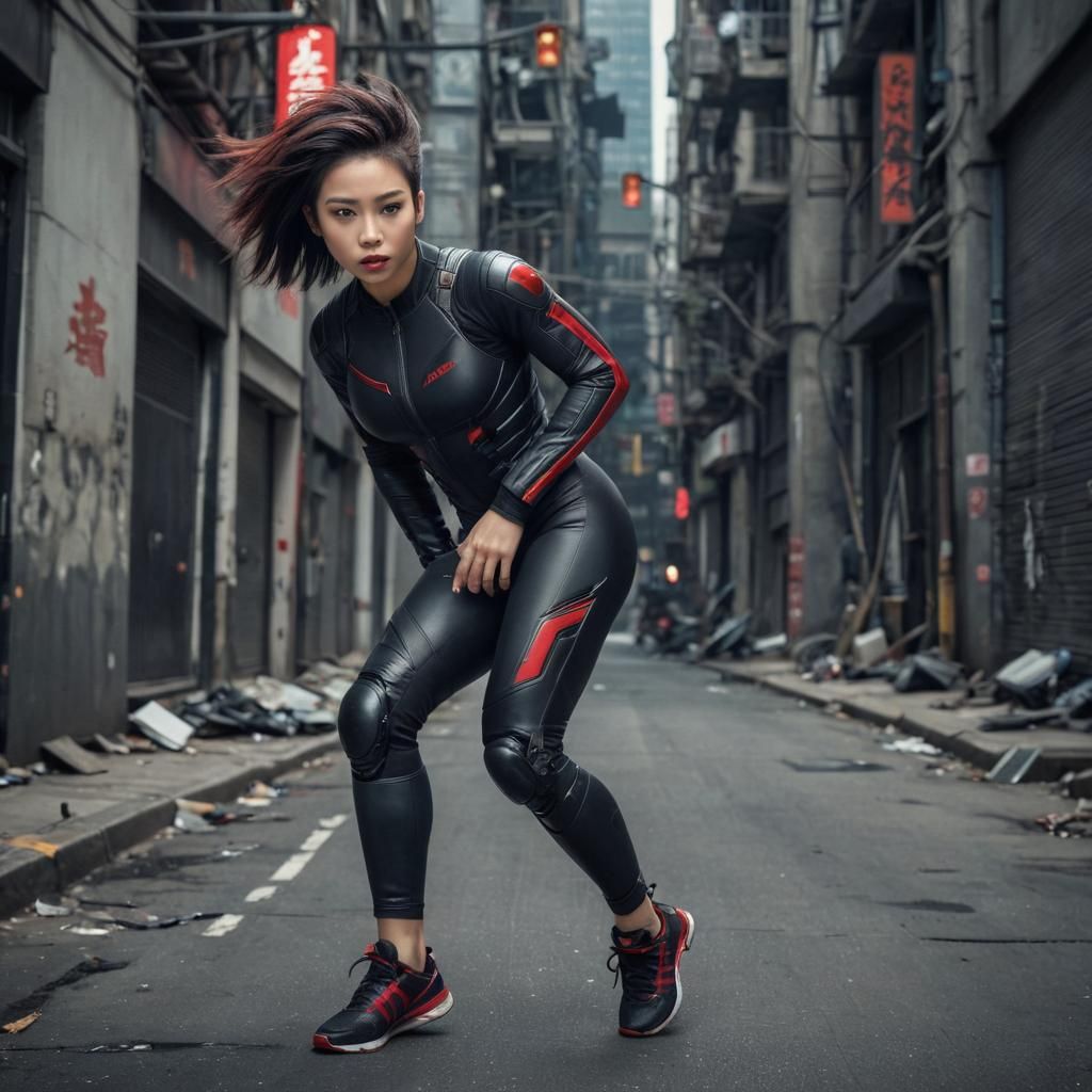 Cyberpunk Asian Girl in Armored Suit