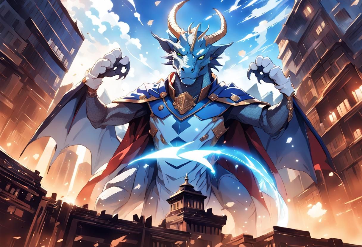 Colossal Dragon Wizard in Metropolis, Anime Style