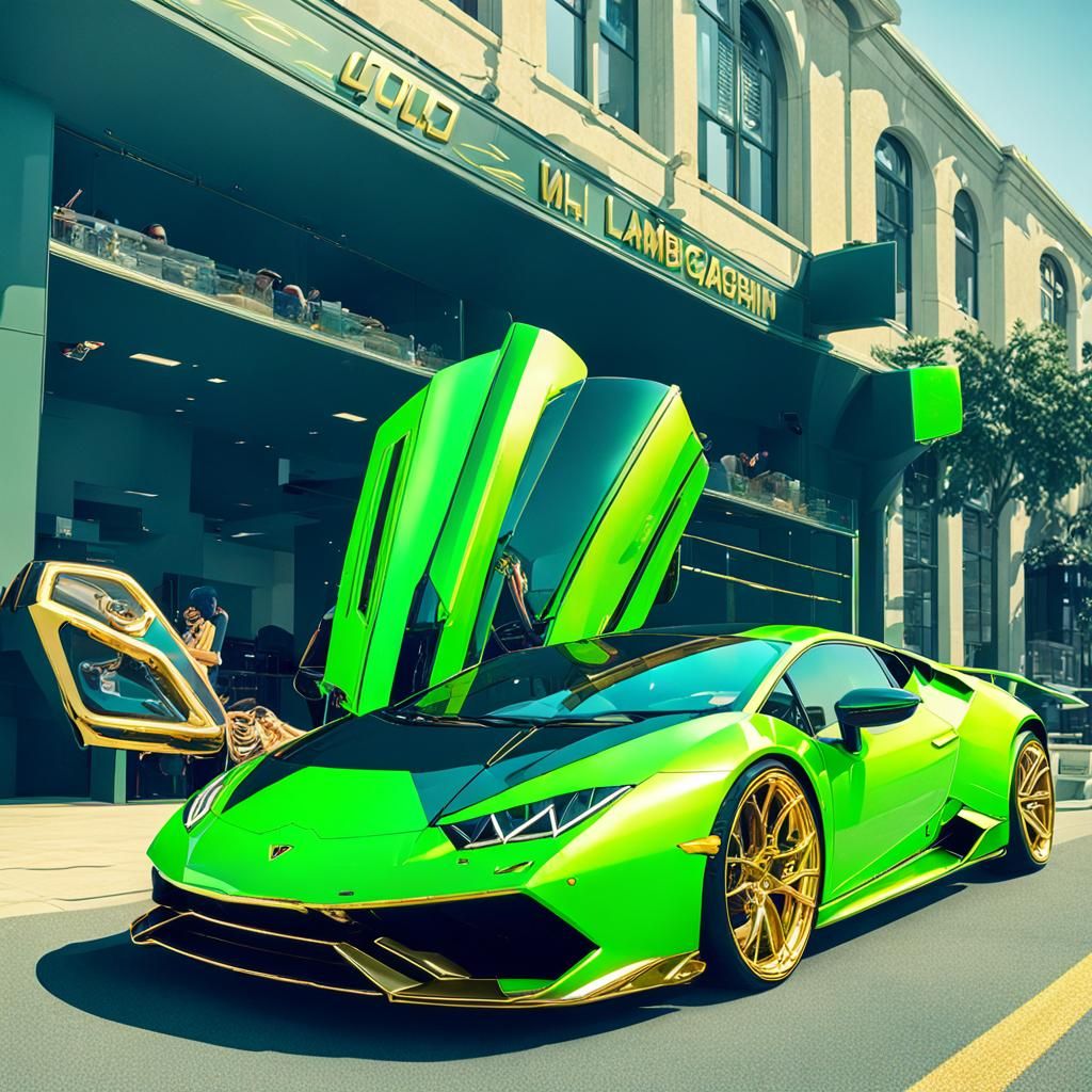 Neon Green Lamborghini Huracan in Synthwave Style